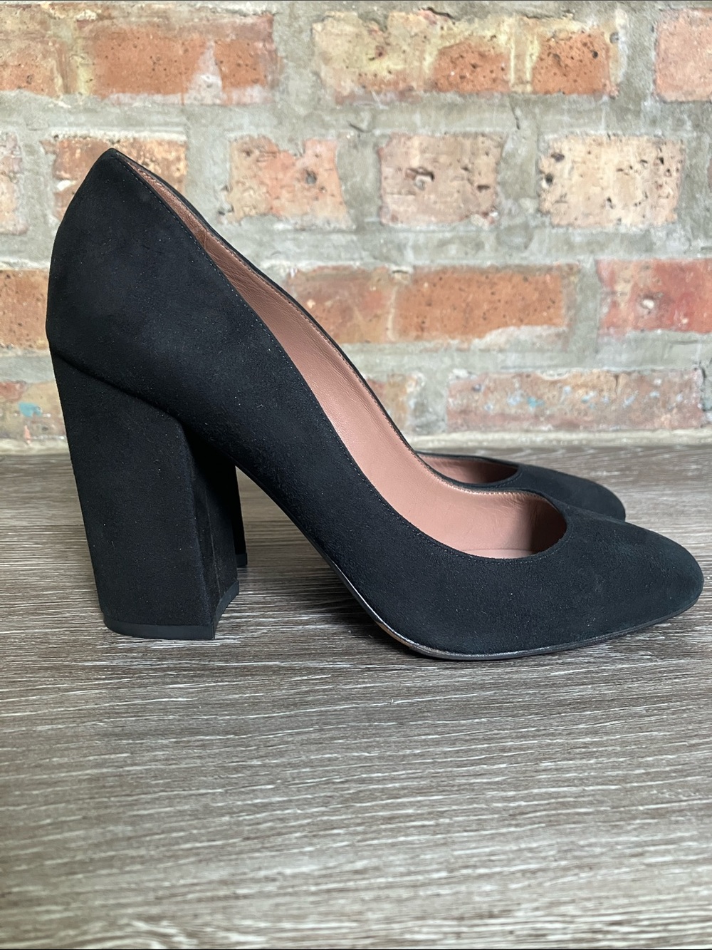 Tabitha Simmons Black Suede Chunky Heel Pumps